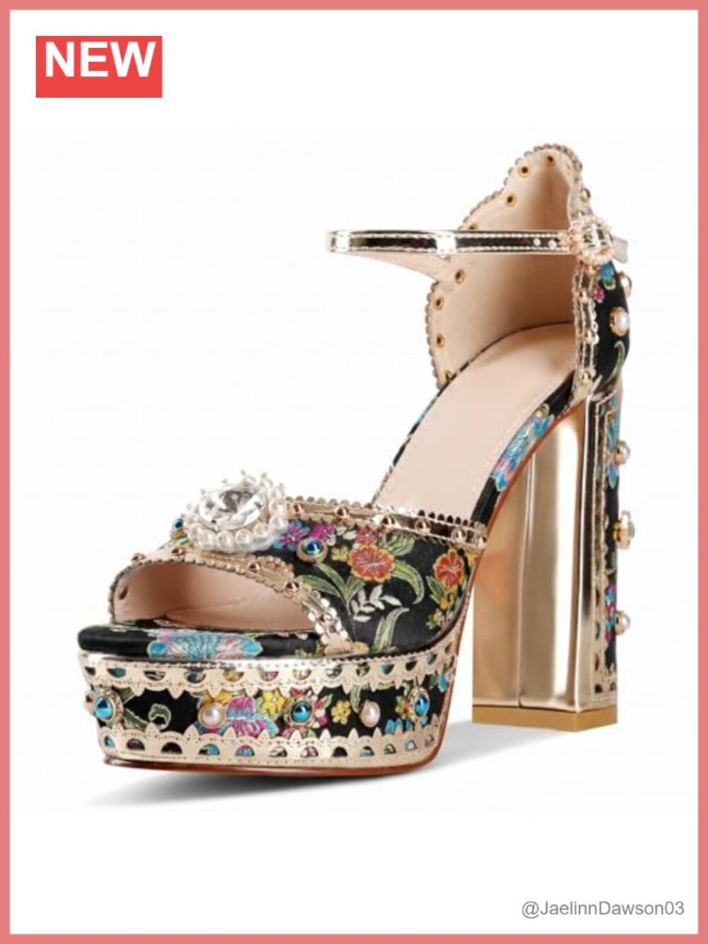 Rhinestone Platform Heels for Women Chunky Block High Heels Ankle Strap Party